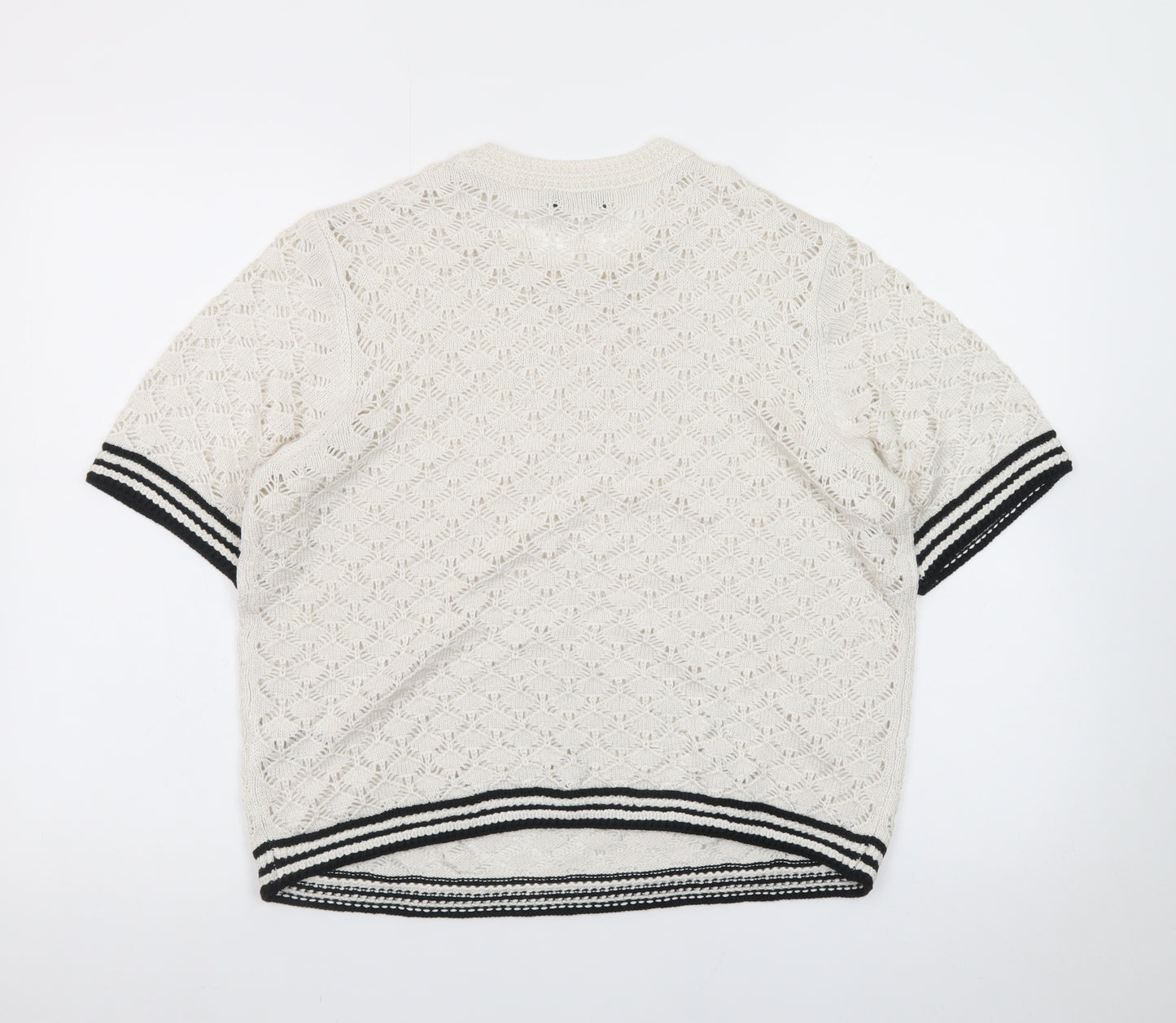 Marks and Spencer Men’s Ivory Open-Knit Cotton Short Sleeve Jumper M