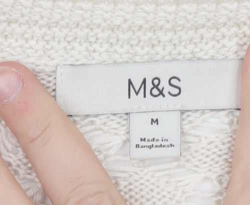 Marks and Spencer Men’s Ivory Open-Knit Cotton Short Sleeve Jumper M