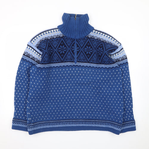 F.lli Campagnolo Mens Blue Fair Isle Wool Blend 1/2 Zip Jumper L