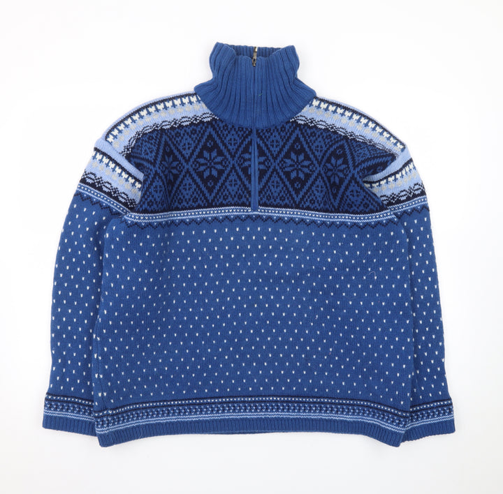 F.lli Campagnolo Mens Blue Fair Isle Wool Blend 1/2 Zip Jumper L