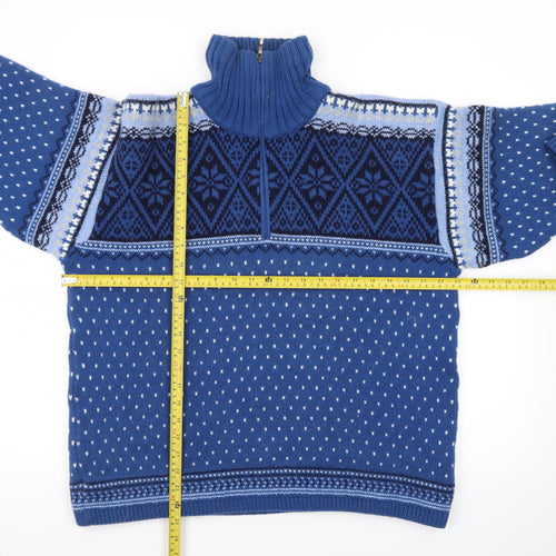 F.lli Campagnolo Mens Blue Fair Isle Wool Blend 1/2 Zip Jumper L