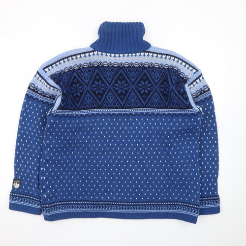 F.lli Campagnolo Mens Blue Fair Isle Wool Blend 1/2 Zip Jumper L