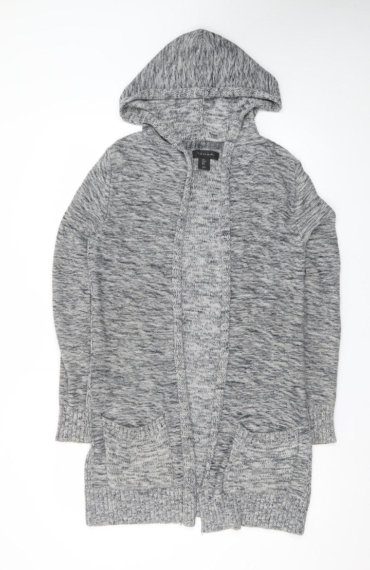 Tahari Women’s Grey Knit Hooded Long Sleeve Open Cardigan Size S