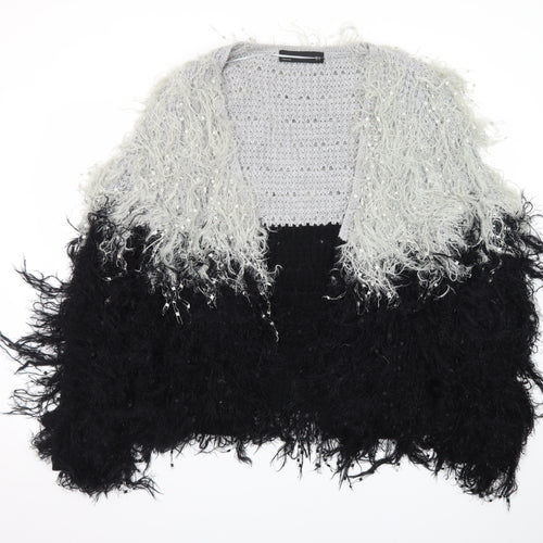 Zara Woman Black Grey Fluffy Open Knit Cardigan Women’s Size 12