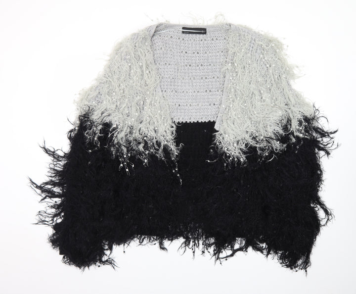 Zara Woman Black Grey Fluffy Open Knit Cardigan Women’s Size 12