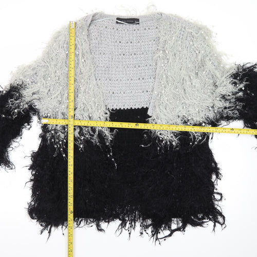 Zara Woman Black Grey Fluffy Open Knit Cardigan Women’s Size 12