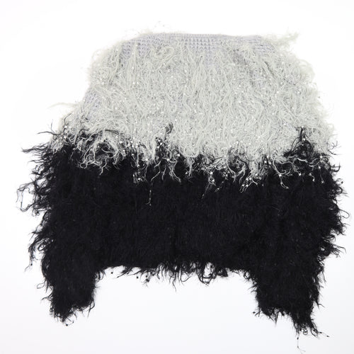 Zara Woman Black Grey Fluffy Open Knit Cardigan Women’s Size 12