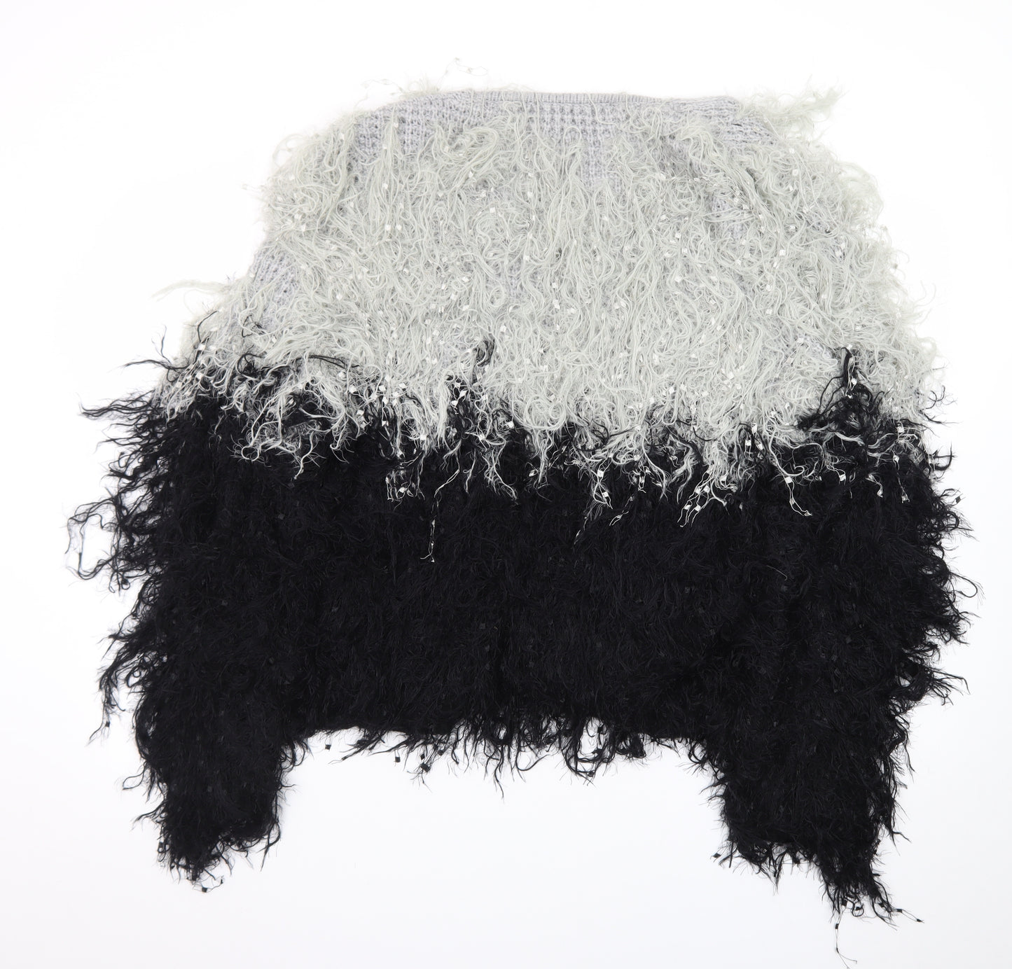 Zara Woman Black Grey Fluffy Open Knit Cardigan Women’s Size 12