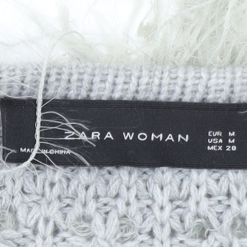 Zara Woman Black Grey Fluffy Open Knit Cardigan Women’s Size 12