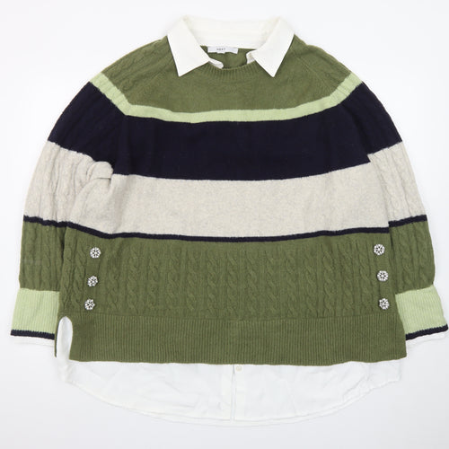 NEXT Womens Green Collared Striped Cable Knit Jumper XL