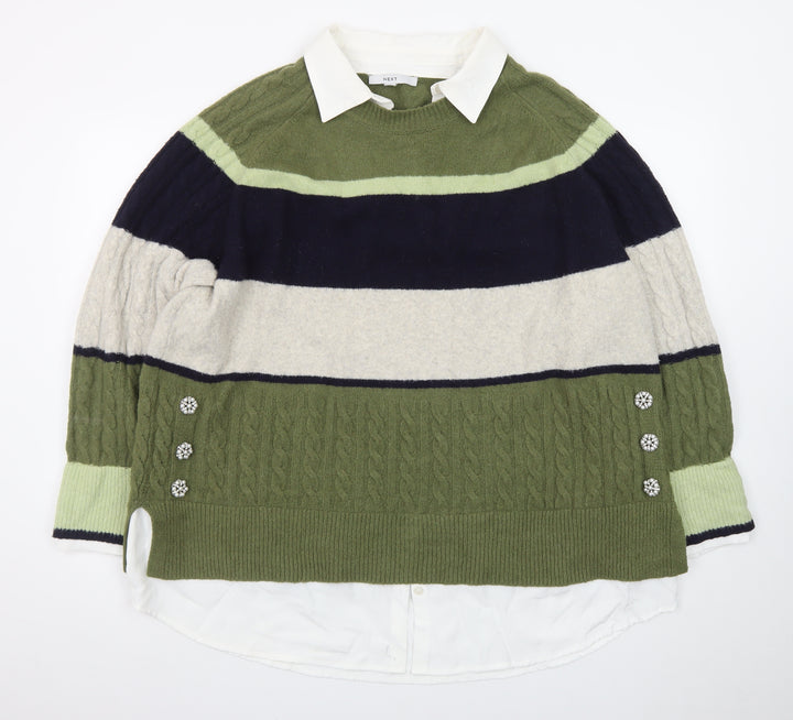 NEXT Womens Green Collared Striped Cable Knit Jumper XL