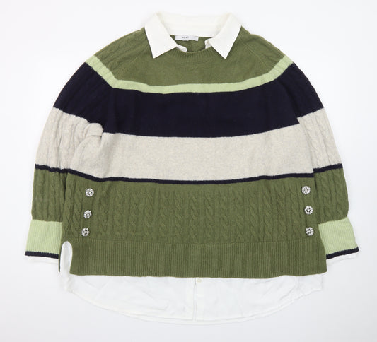 NEXT Womens Green Collared Striped Cable Knit Jumper XL