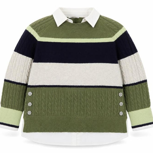 Next Womens Green Collared Striped Cable Knit Jumper XL