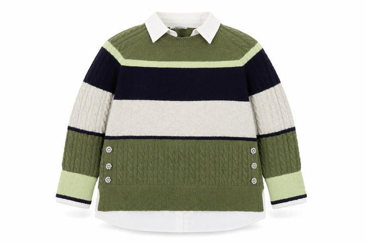 Next Womens Green Collared Striped Cable Knit Jumper XL
