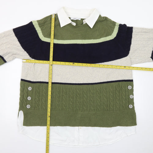 NEXT Womens Green Collared Striped Cable Knit Jumper XL