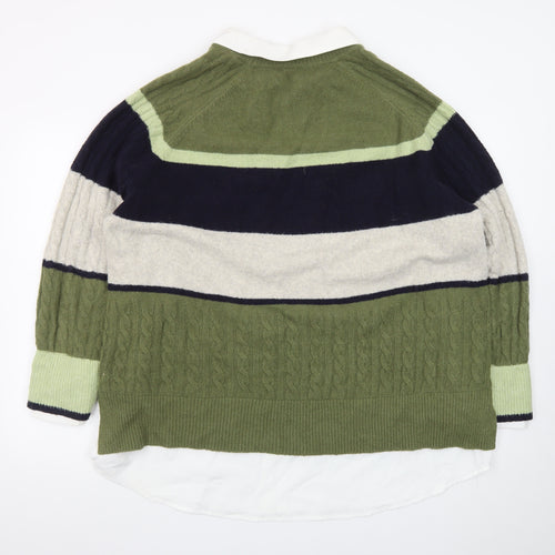NEXT Womens Green Collared Striped Cable Knit Jumper XL
