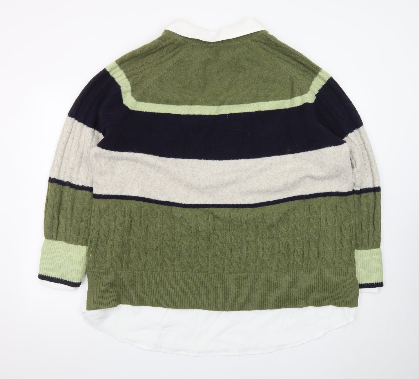NEXT Womens Green Collared Striped Cable Knit Jumper XL