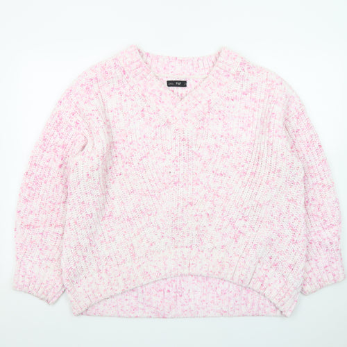 F&F Women’s Pink Chunky-Knit V-Neck Jumper Size L