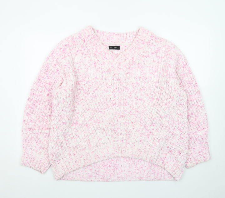 F&F Women’s Pink Chunky-Knit V-Neck Jumper Size L