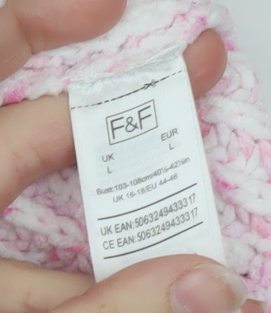 F&F Women’s Pink Chunky-Knit V-Neck Jumper Size L