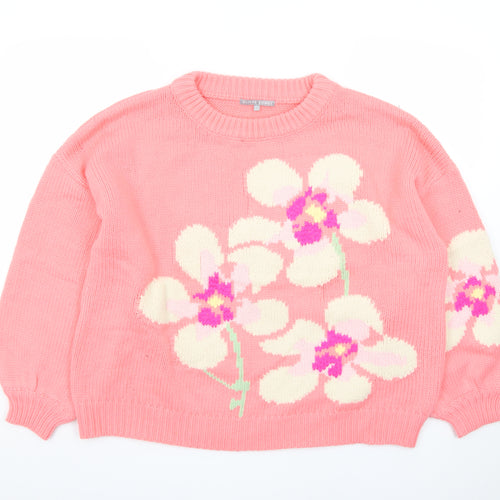 Oliver Bonas Women’s Pink Floral Knit Crew Neck Jumper Size 16