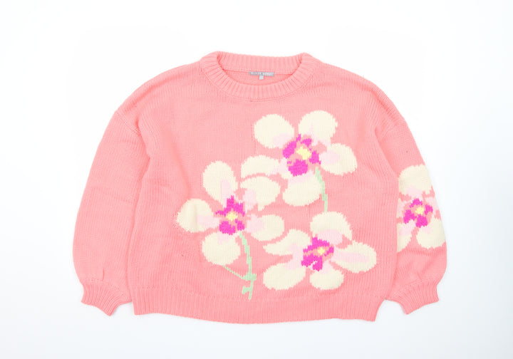 Oliver Bonas Women’s Pink Floral Knit Crew Neck Jumper Size 16