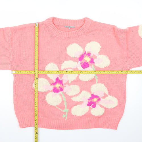 Oliver Bonas Women’s Pink Floral Knit Crew Neck Jumper Size 16