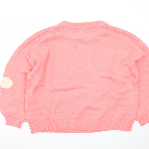 Oliver Bonas Women’s Pink Floral Knit Crew Neck Jumper Size 16