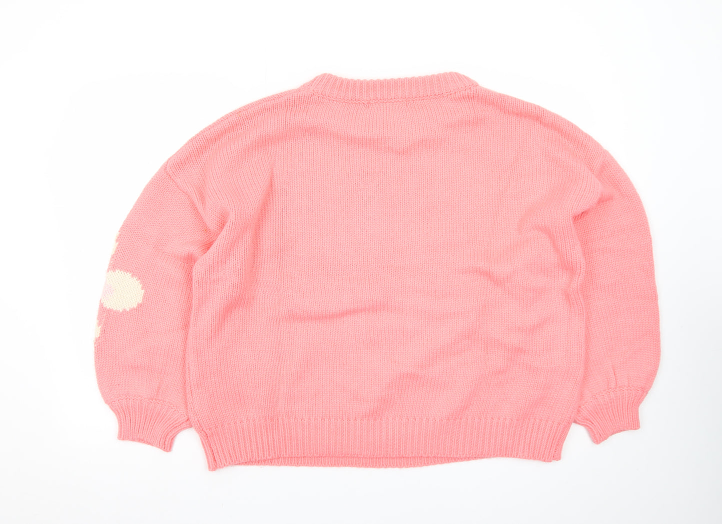 Oliver Bonas Women’s Pink Floral Knit Crew Neck Jumper Size 16