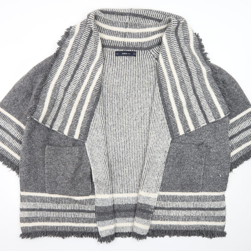 ZARA Women Grey Wool Blend Striped Knit Cardigan Size S
