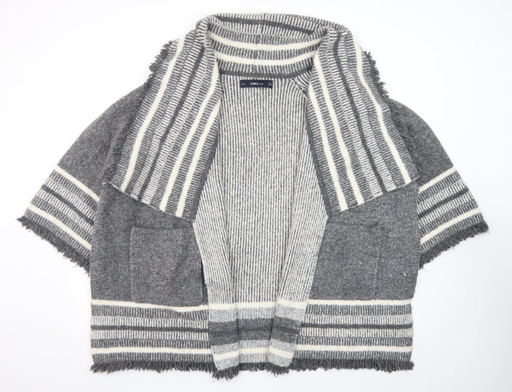 ZARA Women Grey Wool Blend Striped Knit Cardigan Size S