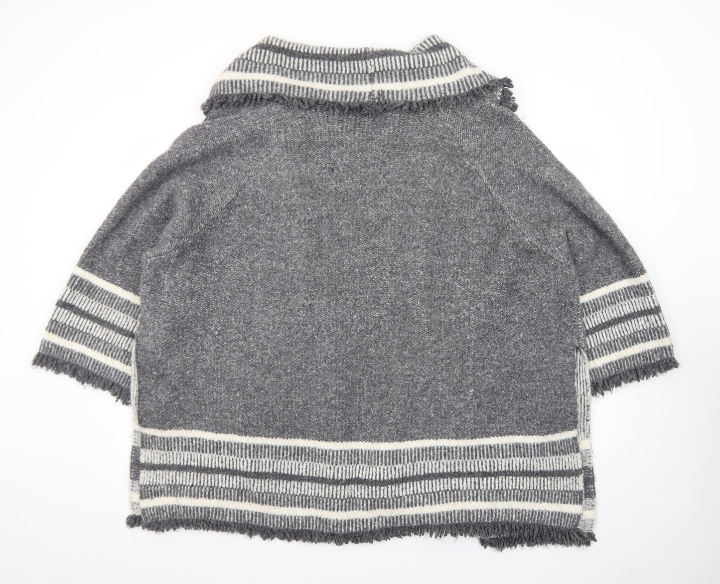 ZARA Women Grey Wool Blend Striped Knit Cardigan Size S