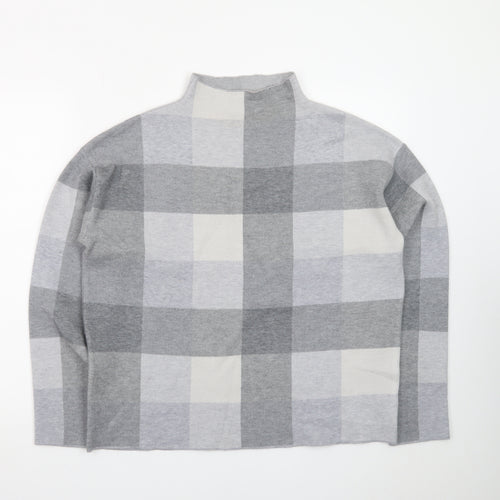 Tahari Women Grey Check Mock Neck Long Sleeve Pullover Jumper Medium