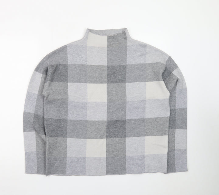 Tahari Women Grey Check Mock Neck Long Sleeve Pullover Jumper Medium