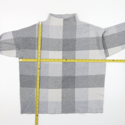 Tahari Women Grey Check Mock Neck Long Sleeve Pullover Jumper Medium