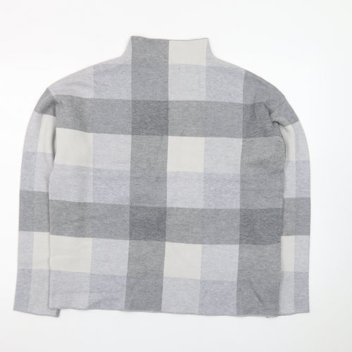Tahari Women Grey Check Mock Neck Long Sleeve Pullover Jumper Medium