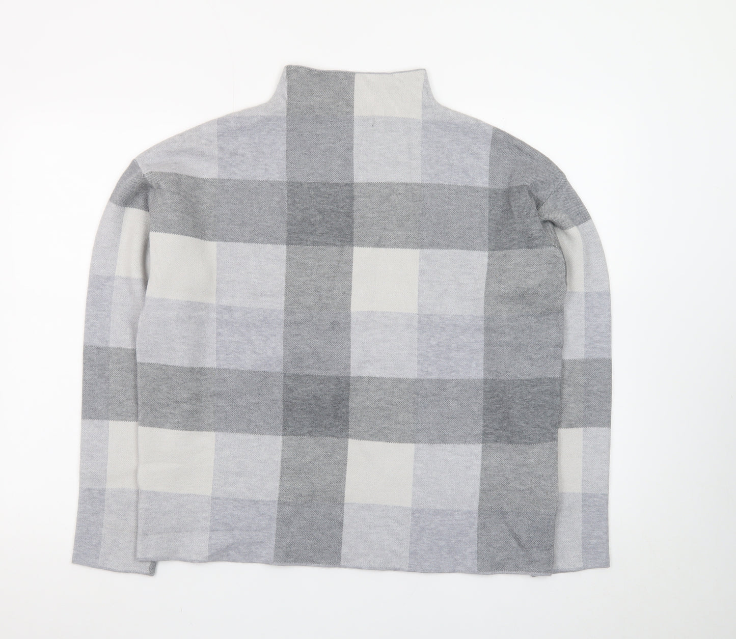Tahari Women Grey Check Mock Neck Long Sleeve Pullover Jumper Medium