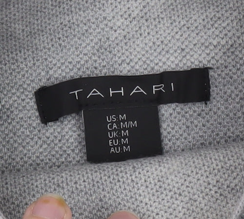 Tahari Women Grey Check Mock Neck Long Sleeve Pullover Jumper Medium