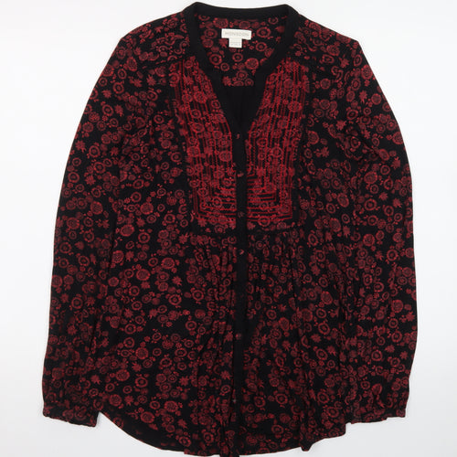 Monsoon Women’s Black Red Embroidered Floral Tunic Blouse UK 10