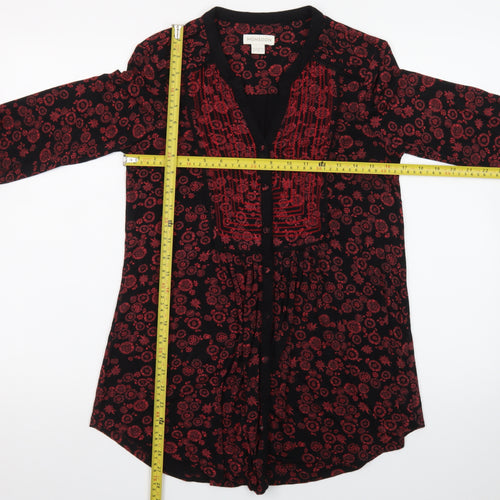 Monsoon Women’s Black Red Embroidered Floral Tunic Blouse UK 10