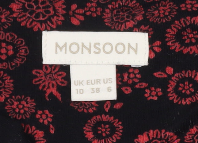 Monsoon Women’s Black Red Embroidered Floral Tunic Blouse UK 10