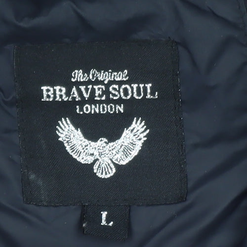 Brave Soul Men's Black Puffer Gilet Waistcoat Size L Warm Lightweight