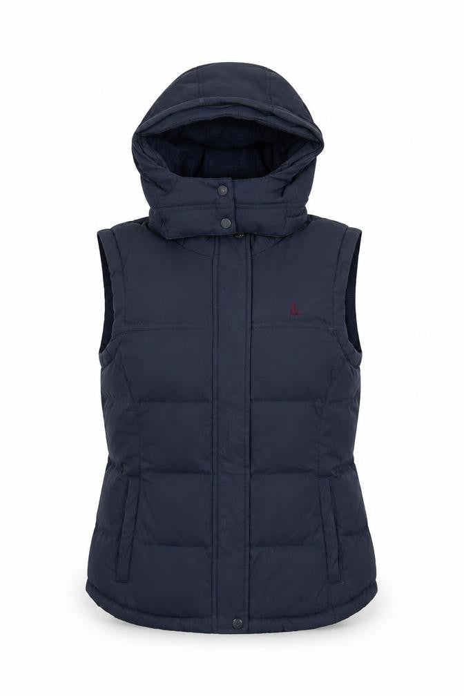 Front view of Jack Wills Women's Blue Hooded Puffer Gilet, size 8
