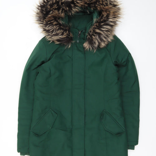 ONLY Women's Green Faux Fur Trim Hooded Parka Coat Size S