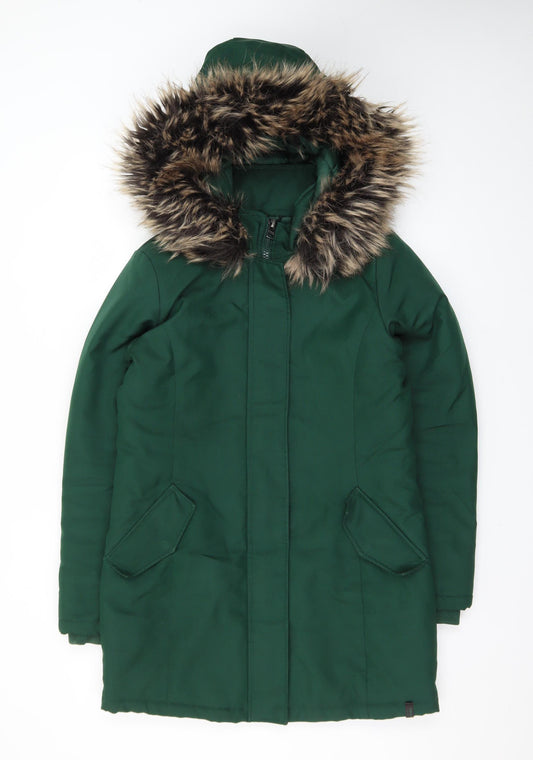 ONLY Women's Green Faux Fur Trim Hooded Parka Coat Size S