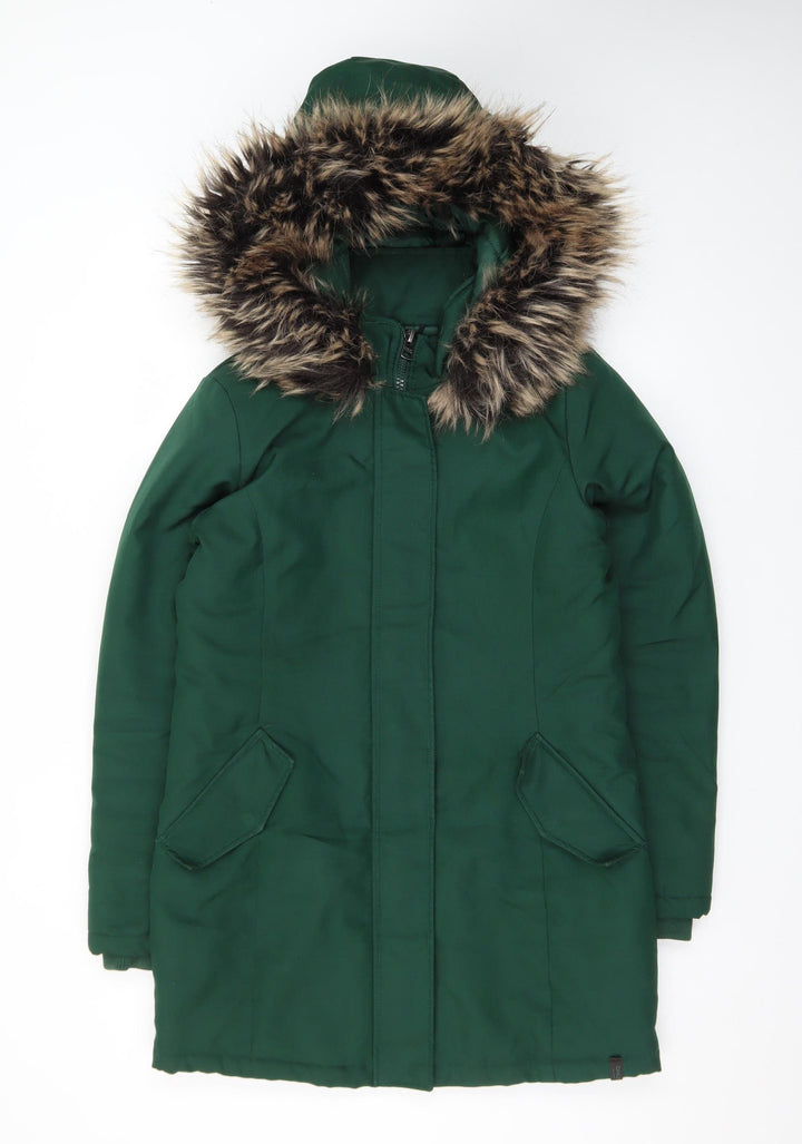 ONLY Women's Green Faux Fur Trim Hooded Parka Coat Size S