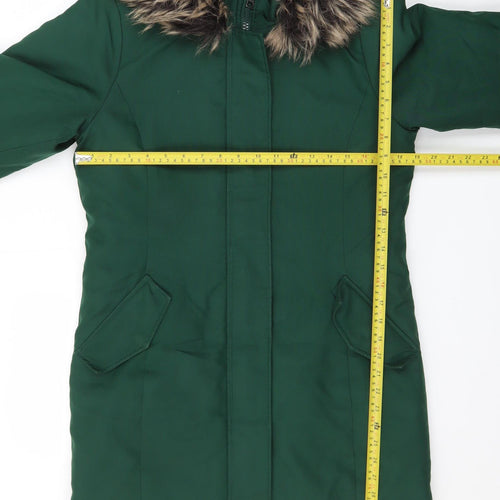 ONLY Women's Green Faux Fur Trim Hooded Parka Coat Size S