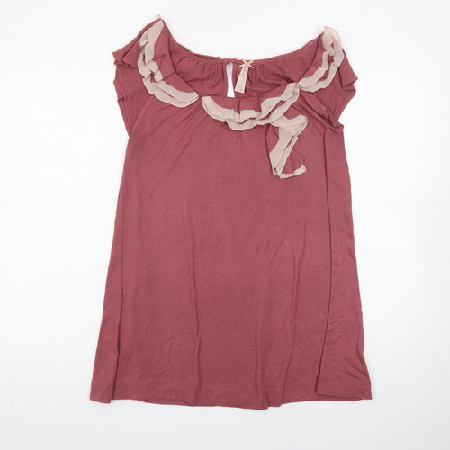 Next Women’s Pink Ruffle Neck Shift Dress Size 16 Short Sleeve