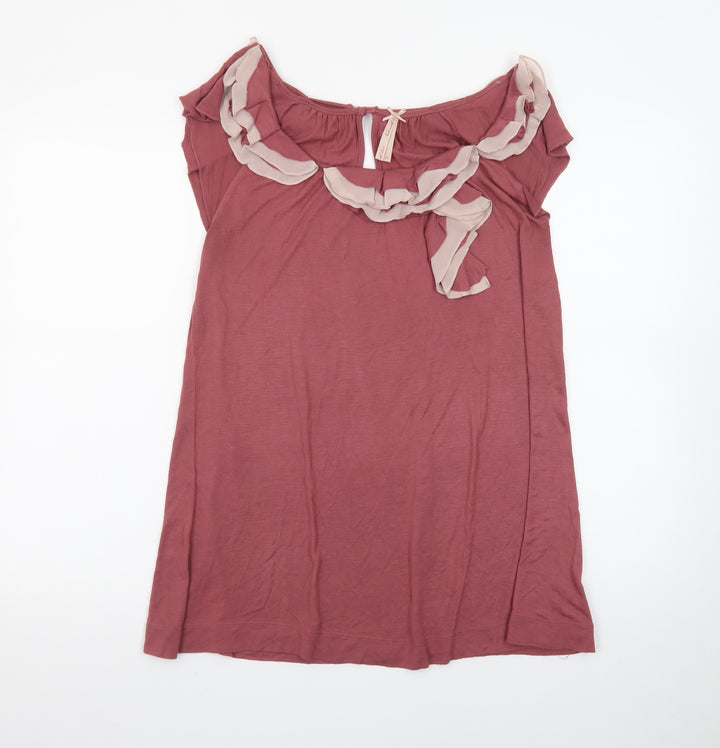 Next Women’s Pink Ruffle Neck Shift Dress Size 16 Short Sleeve
