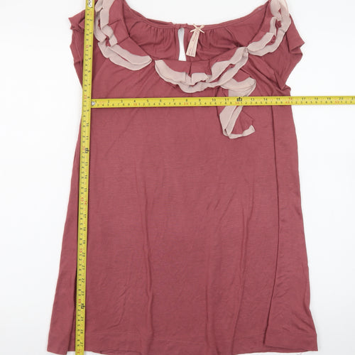 Next Women’s Pink Ruffle Neck Shift Dress Size 16 Short Sleeve
